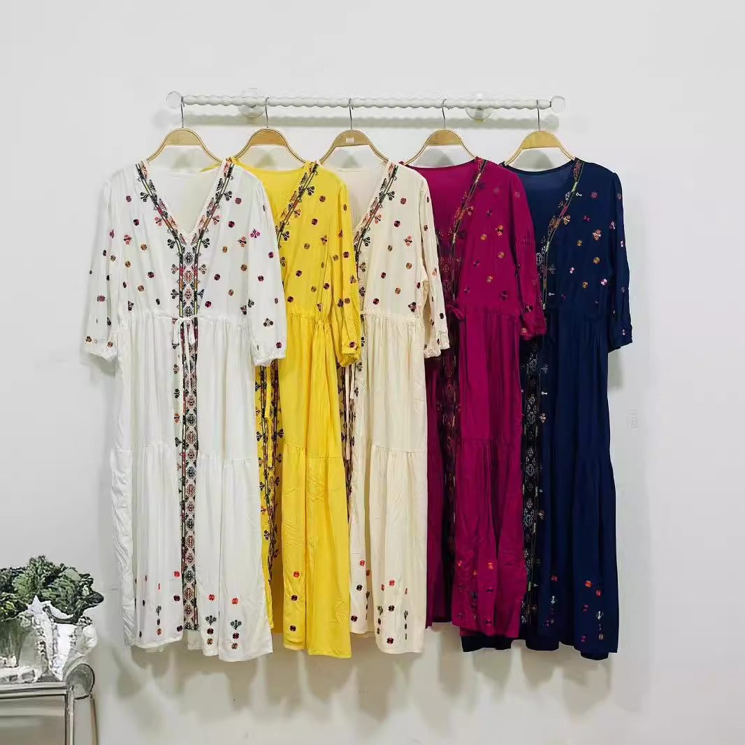 Bohemian Embroidered V-Neck Dress