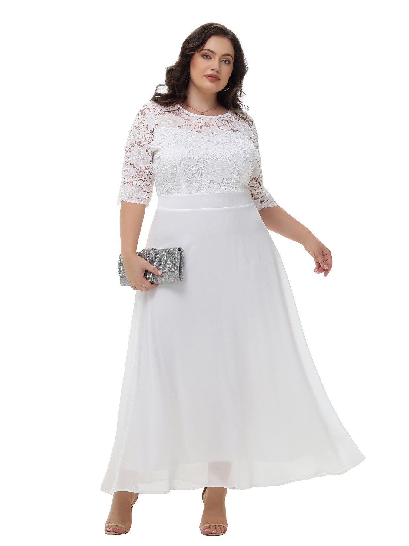 Plus Size Lace Chiffon Floral Bridesmaid Dress