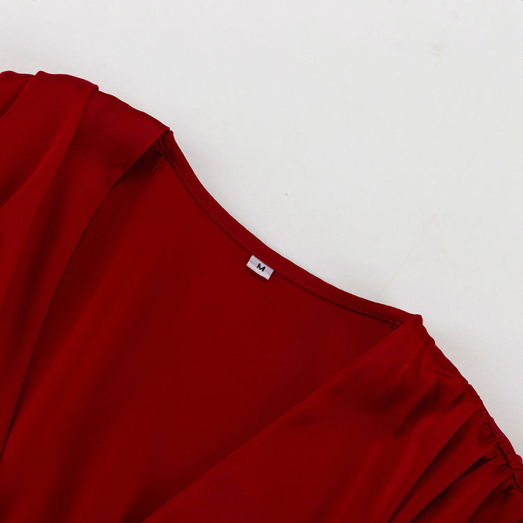 Elegant Red Ruffled Satin Dress