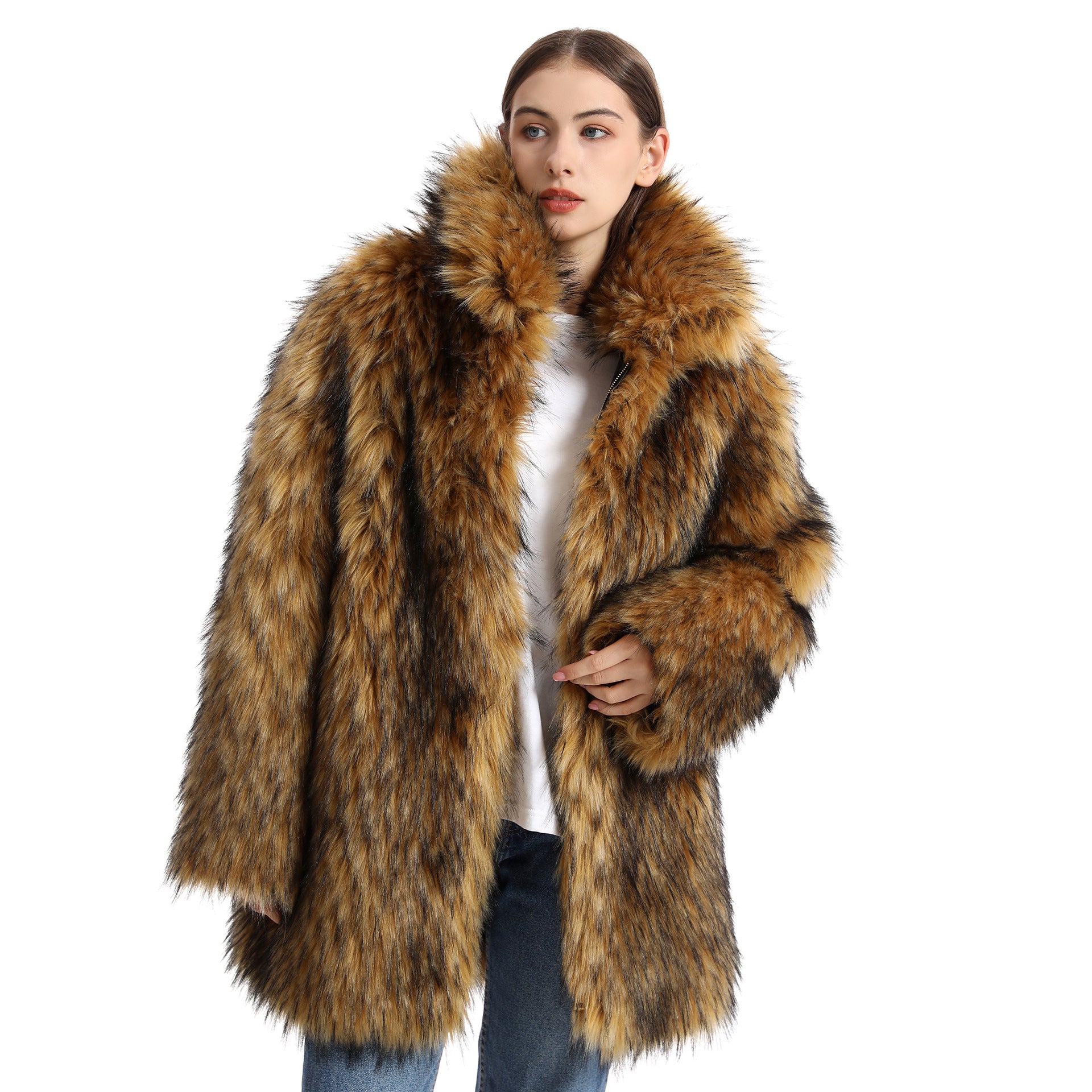 Women's Plush Long-Length Faux Fur Coat