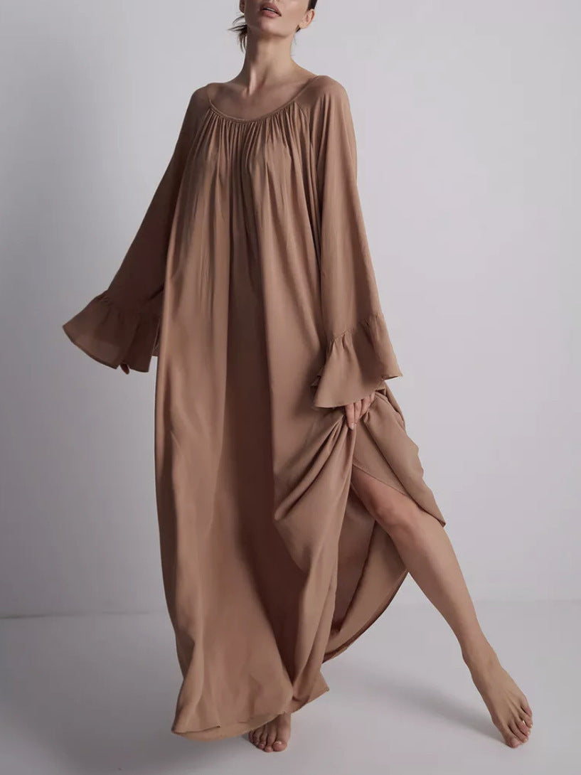 Boho Oversized Dress – Flowy Maxi Robe Dress in Solid Color-White-One Size-Free Shipping Leatheretro