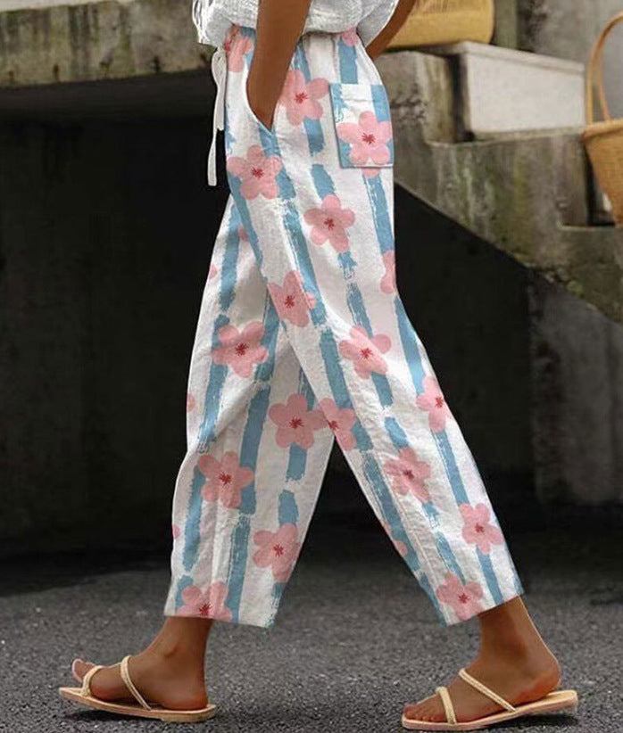 3D Large Print Minimalist Rolled Hem Casual Pants