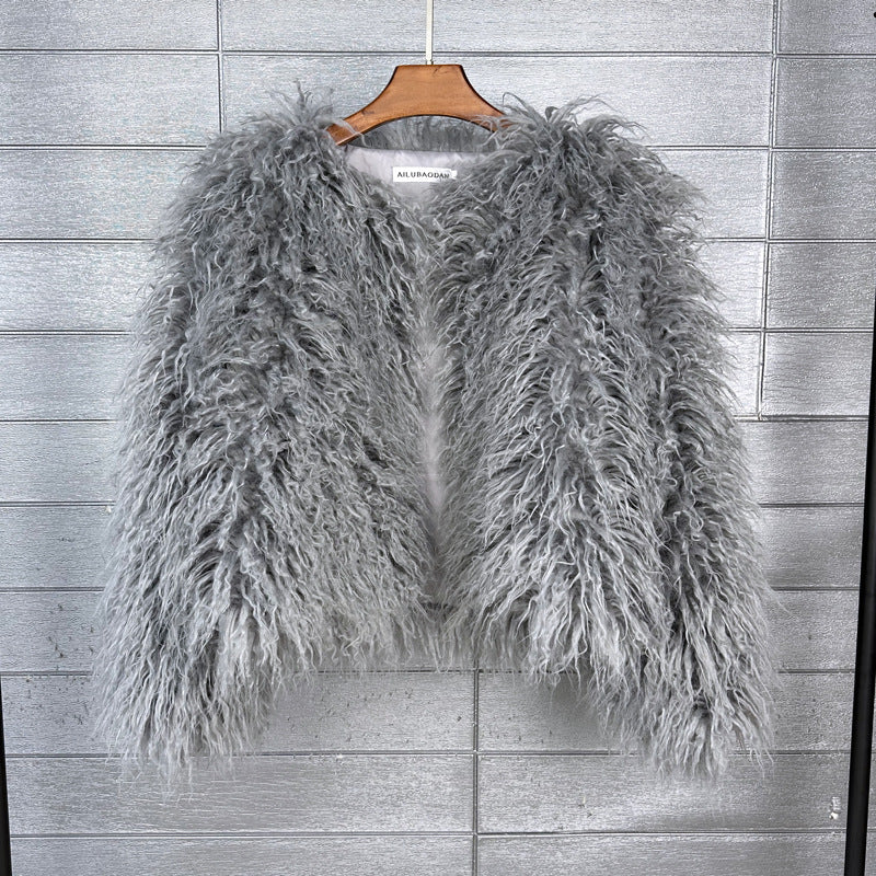 Faux Fur Cropped Wool Blend Jacket for Women