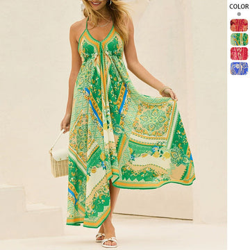 Women's Off-Shoulder V-Neck Floral Print Maxi Dress