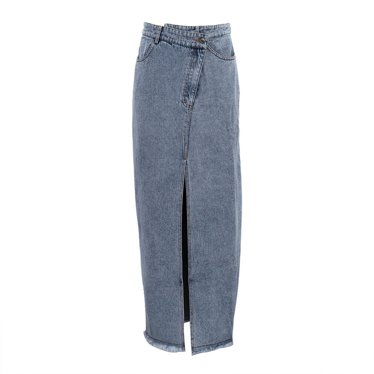 Vintage High Waist Split Front Denim Sheath Skirts