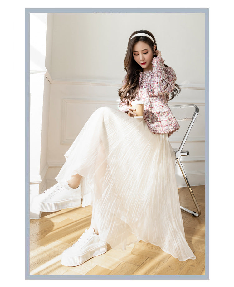 Women's High-Waisted A-Line Mesh Midi Skirt