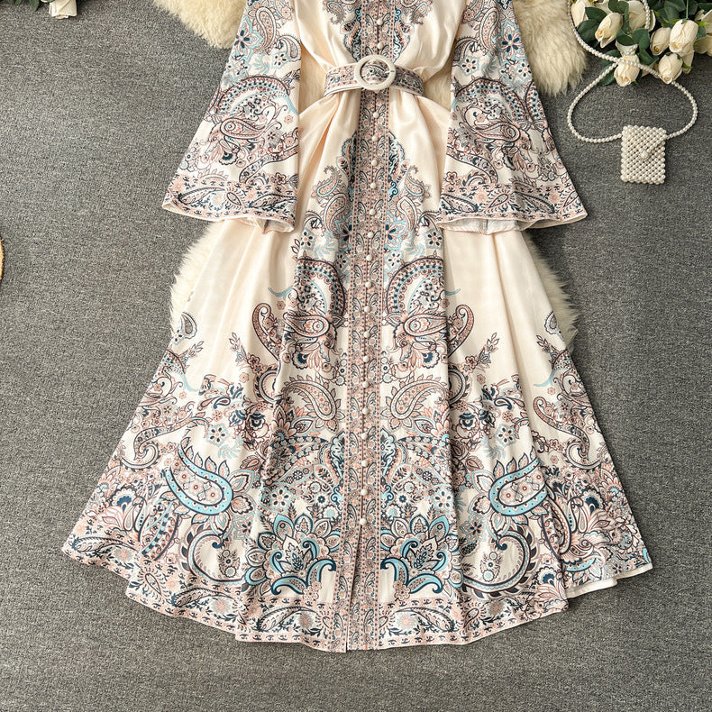 Elegant Floral Designed Trumpet Sleeves Long Dresses