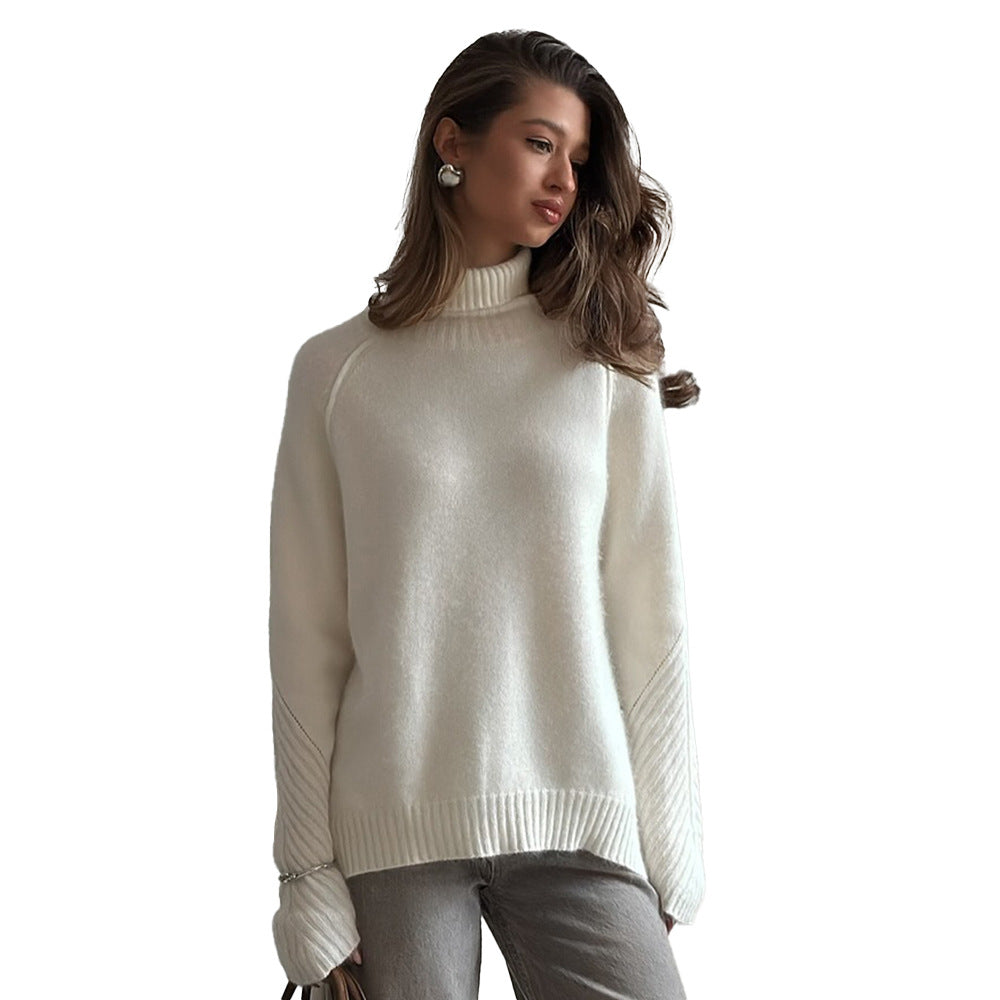 White Oversized Turtleneck Sweater for Women