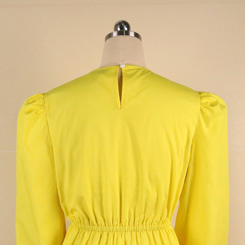 Yellow Women Ruffled Plus Sizes Short Dresses-Casual Dresses-Free Shipping at meselling99