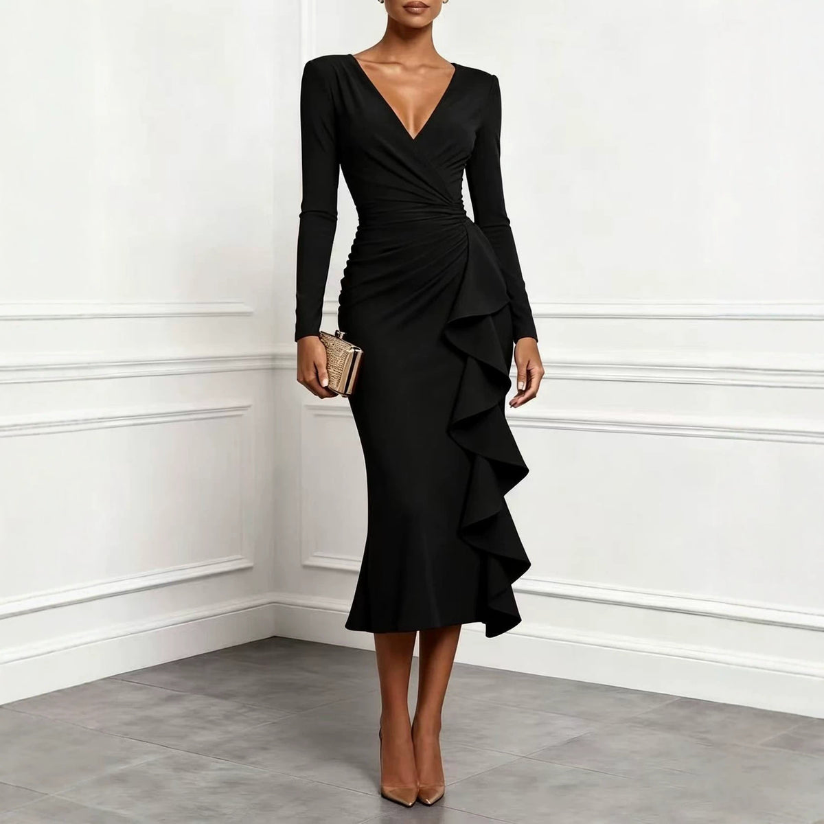 Elegant Ruffle Hem Long Dress