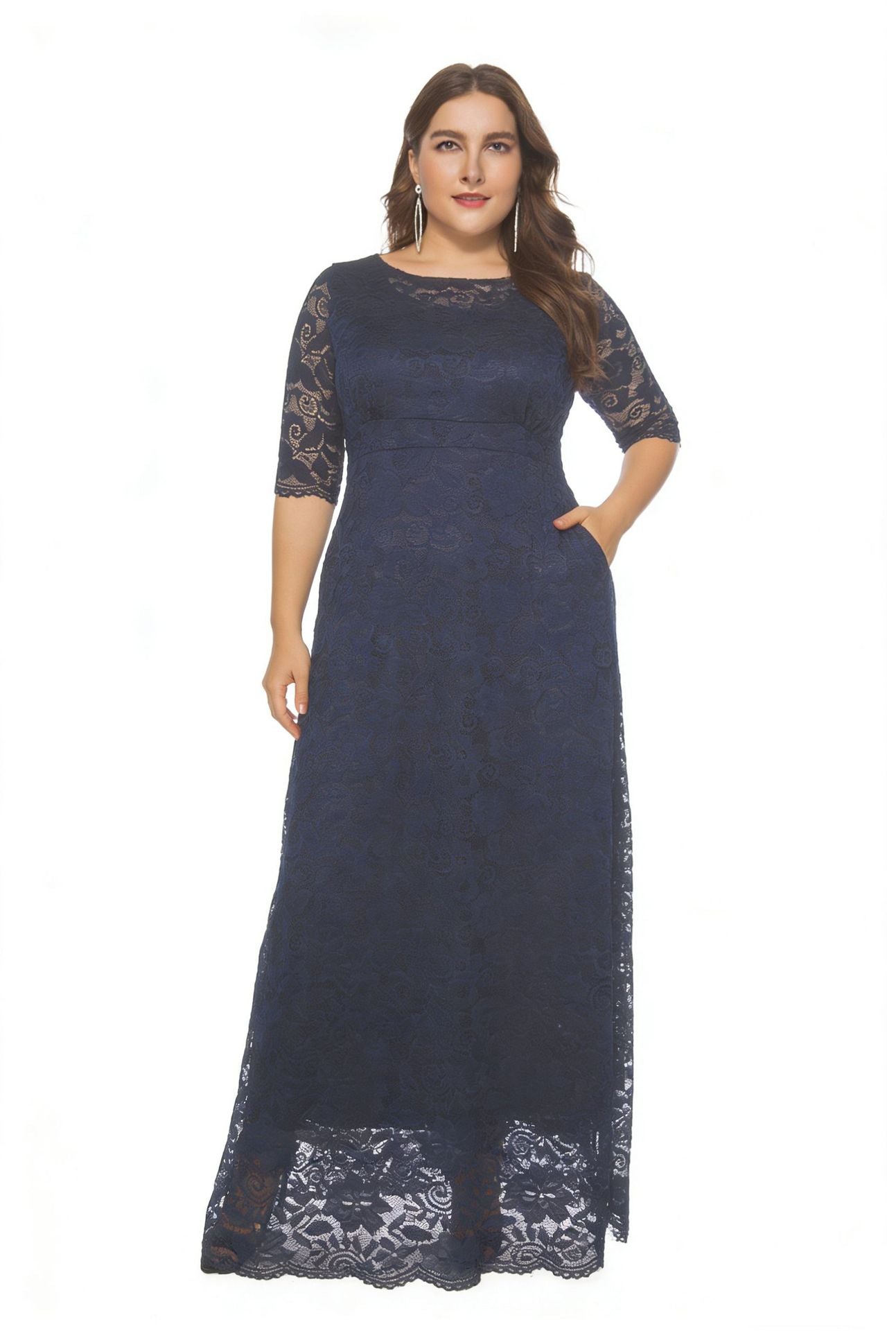 Plus Size Lace Evening Gown with Pockets