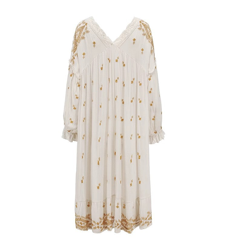 Bohemian Romantic Summer Doll Dress with Exquisite All-over Embroidery