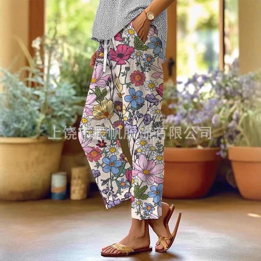 Women's Summer 3D Print Minimalist Cuffed Casual Pants