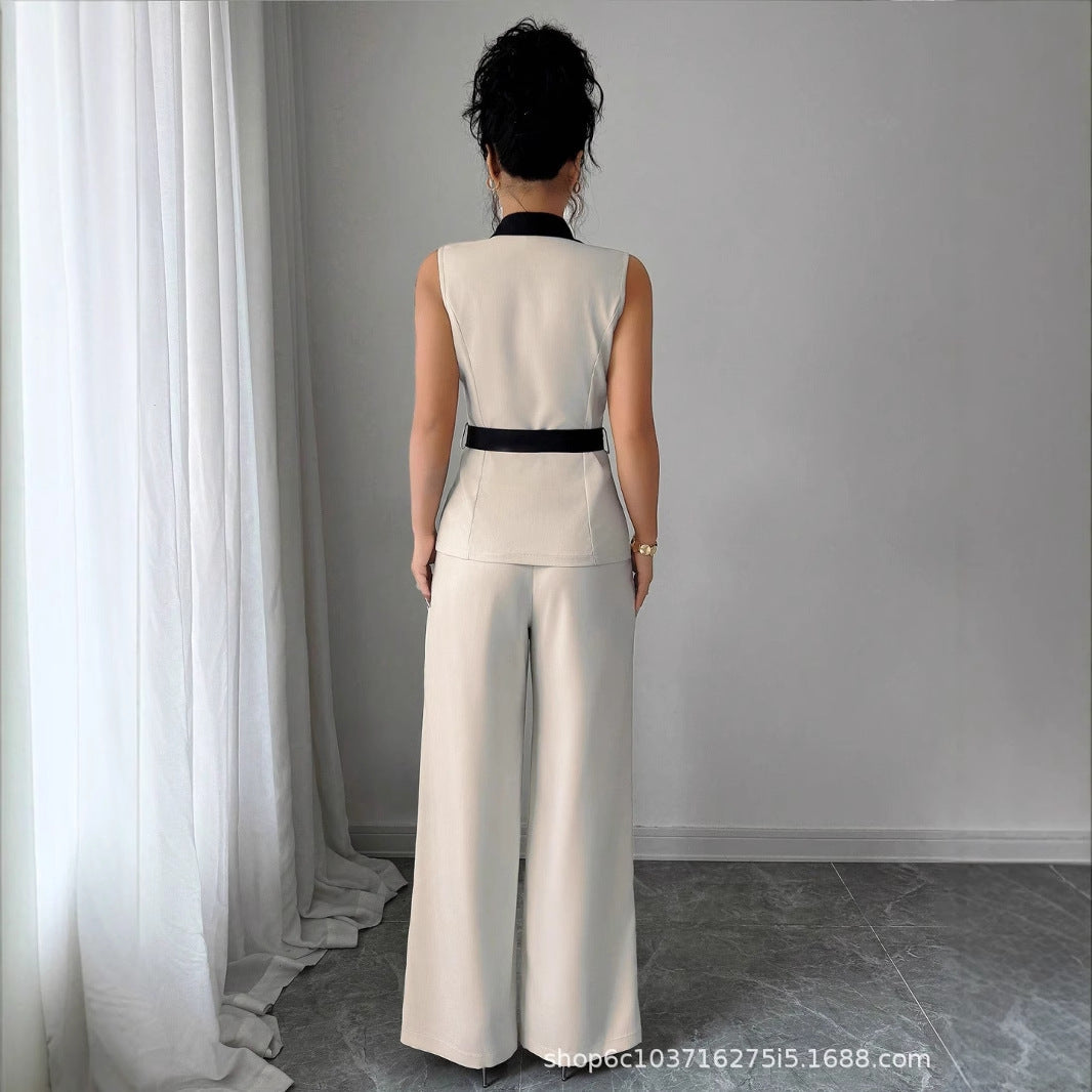 Elegant Strapless Straight-Leg Pantsuit Set for Women – Vest & Trousers Outfit