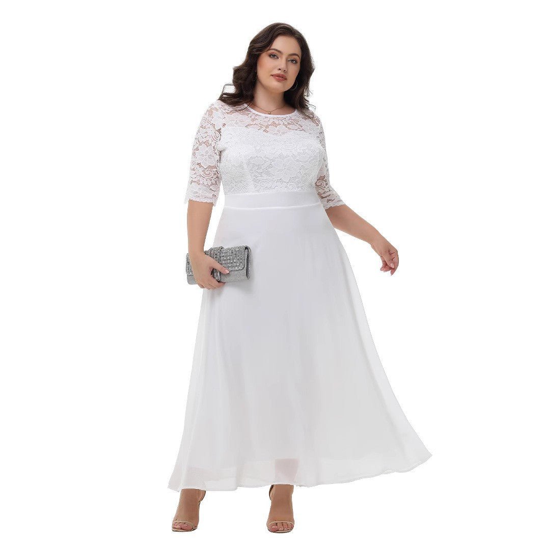 Plus Size Lace Chiffon Floral Bridesmaid Dress