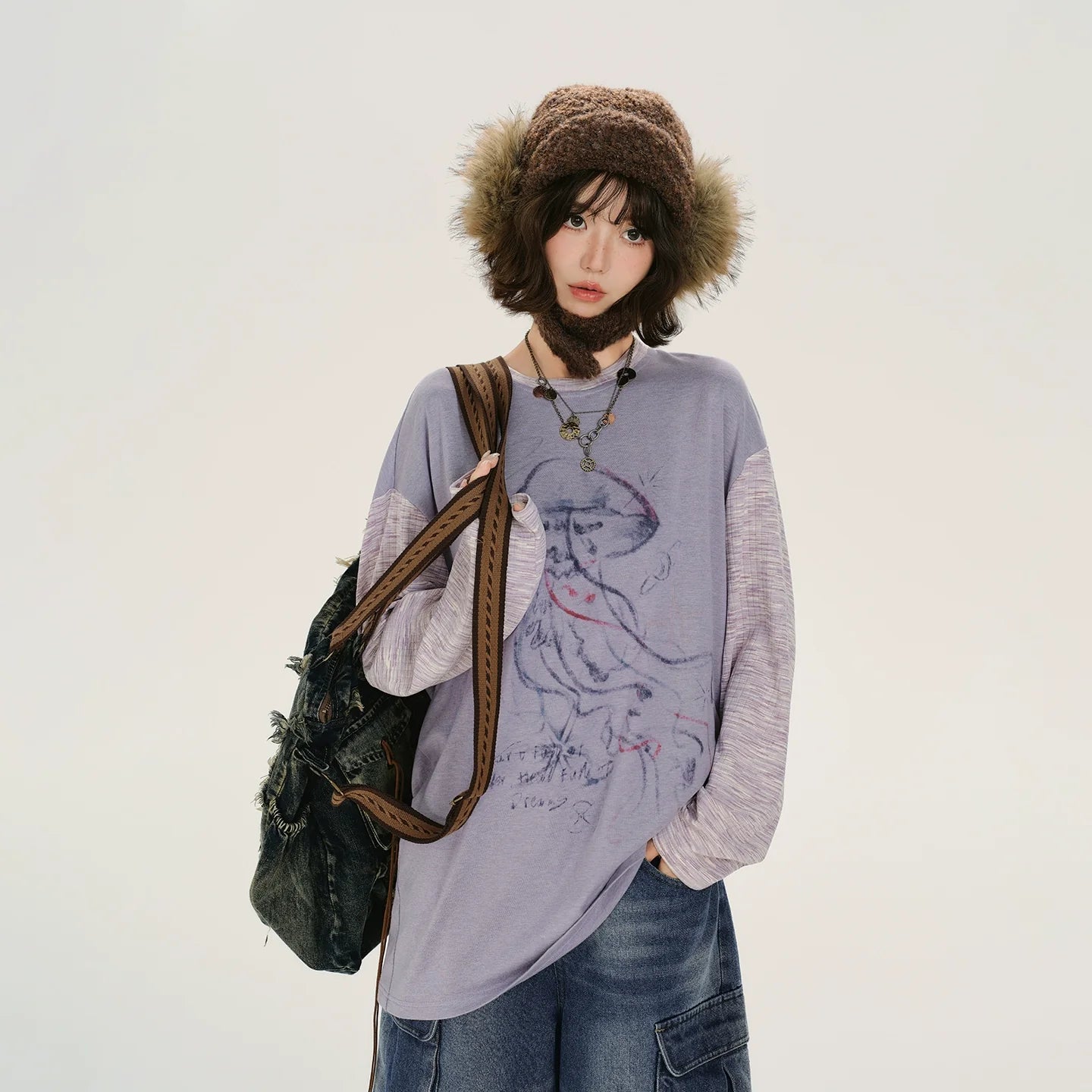 Girlyhalo Retro Color-Block Jellyfish Print Long Sleeve T-Shirt