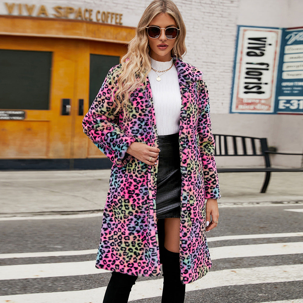 Women's Long Leopard Print Faux Fur Coat
