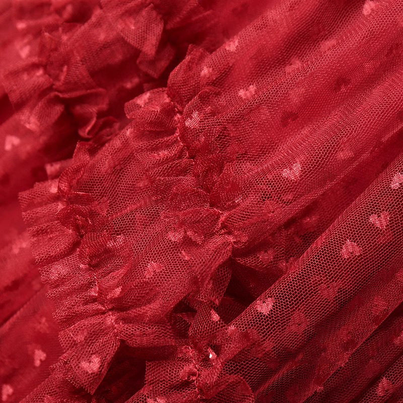 Plus-Size A-Line Tulle Skirt with Jacquard Heart Design