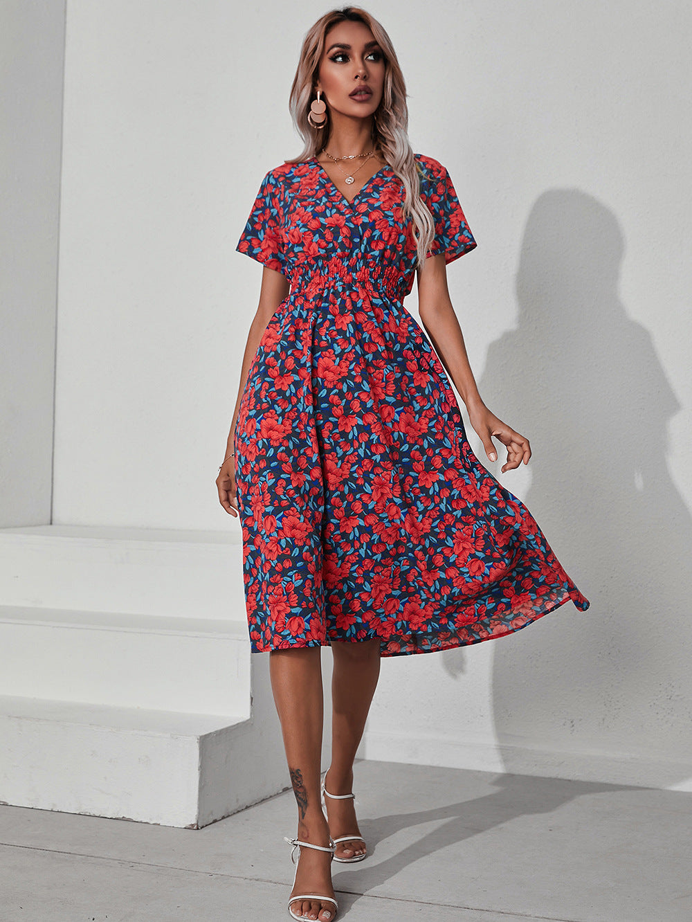 Women's Summer Floral Print Short Sleeve Dress