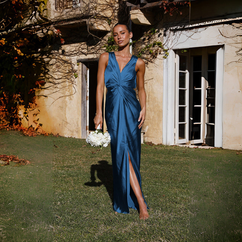 Sexy Deep V Neck Sleeveless Backless Evening Gown