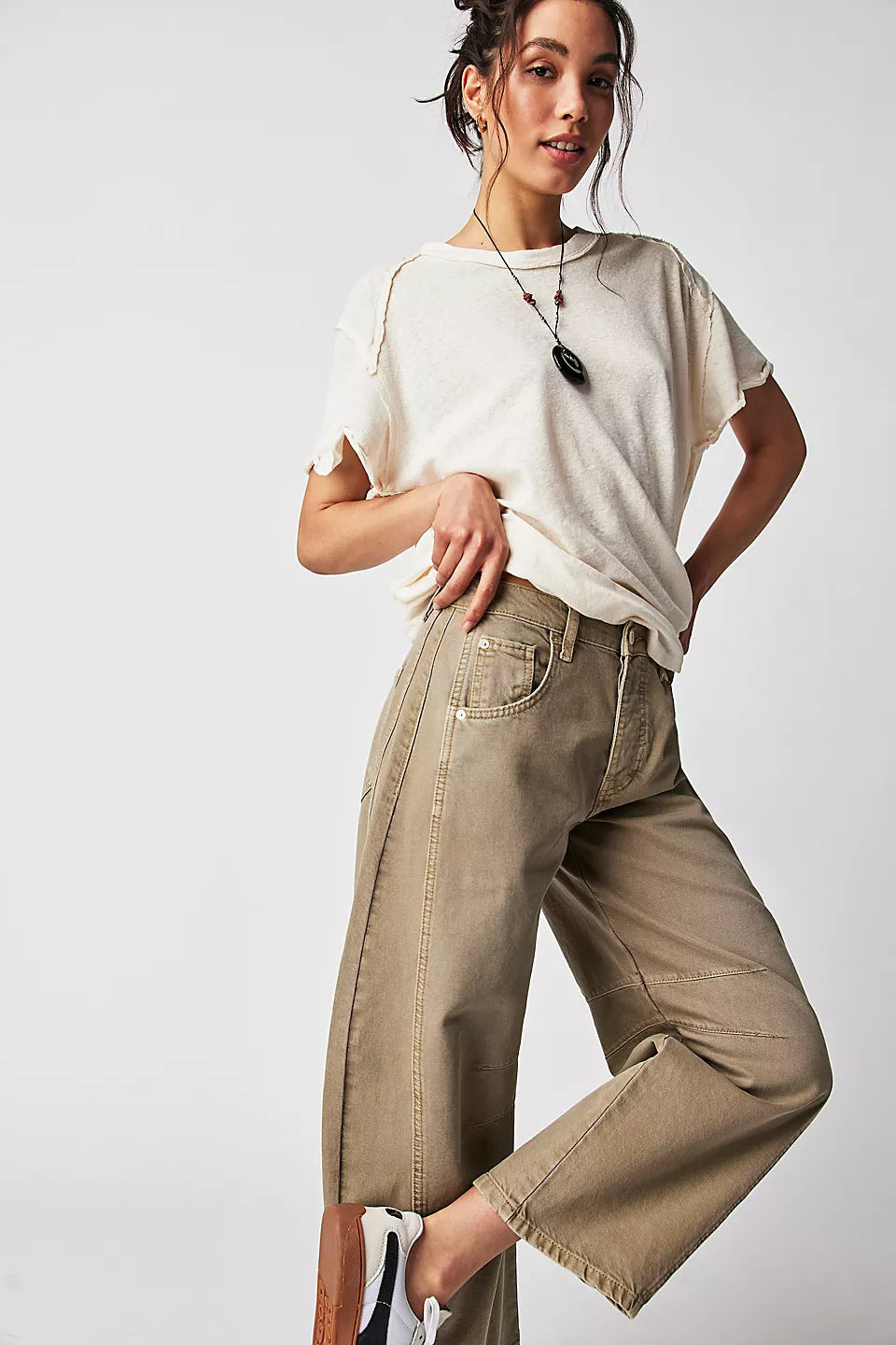 High-Waist Loose Fit Draped Wide Leg Jeans