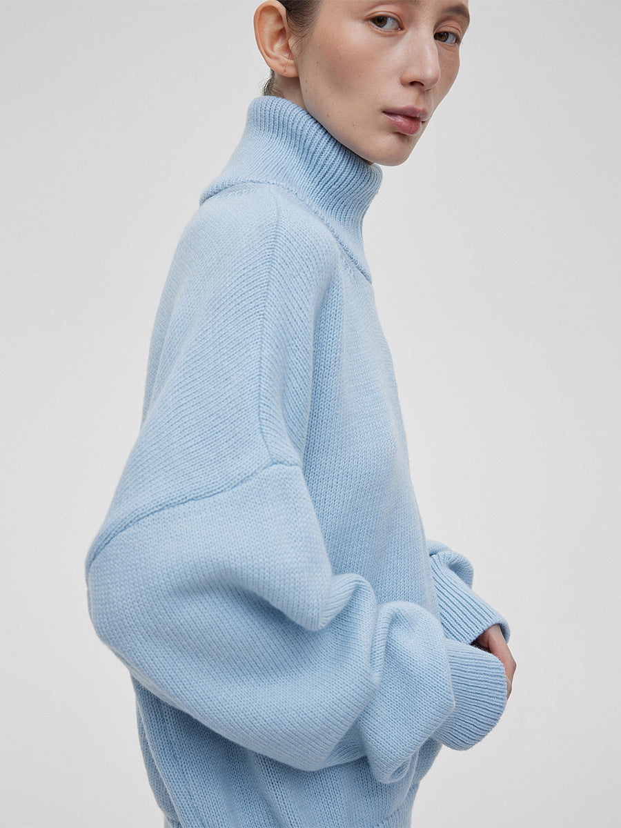 Relaxed Fit Mock Neck Half-Zip Sweater