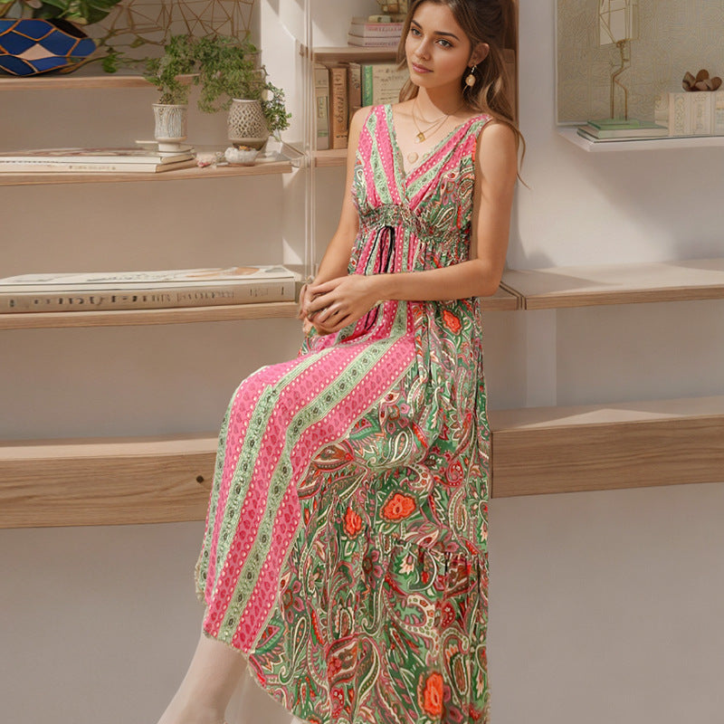 Bohemian Cotton Sleeveless V Neck Long Maxi Dresses