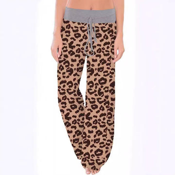 Women's Leopard Print Comfort Stretchy Lounge Pants – Relaxed Fit Wide-Leg Sleep Pants