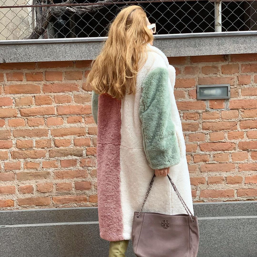 Luxury Two-Tone Long Rabbit Fur Coat