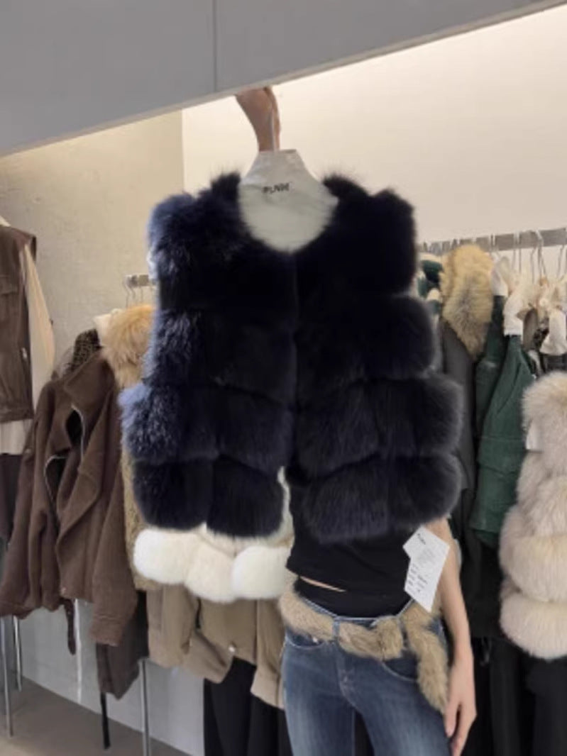 Classic Spliced Short Faux Fox Fur Vest