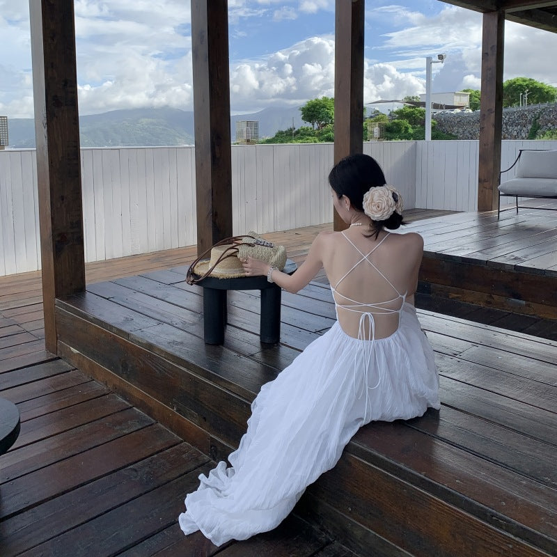 Summer Waves Blue Backless Maxi Dress