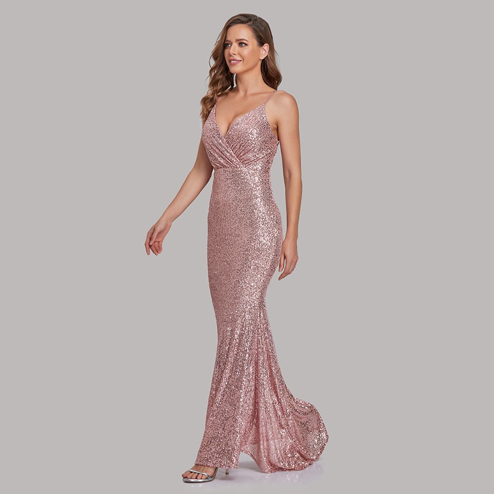 Sexy High Waist Sleeveless Sequined Mermaid Evening Dresses-Dresses-Pink-S-Free Shipping at meselling99