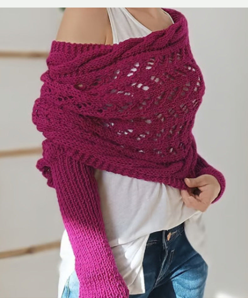 Women's Long Knit Cape Cardigan – Elegant Openwork Design