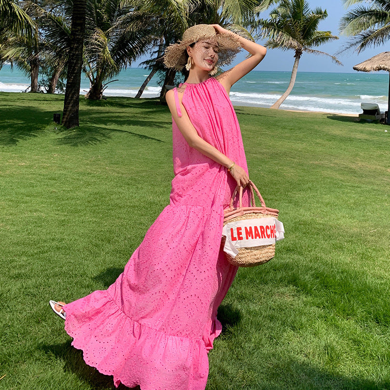 Women's Halter Neck Embroidered Maxi Dress