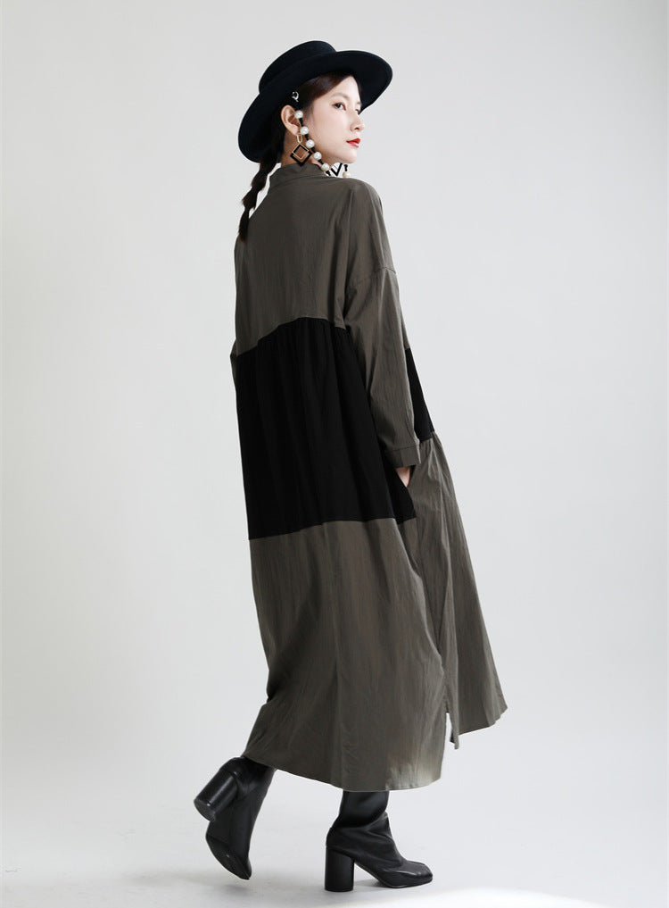 Casual Linen Contrast Color Loose Women Long Dresses--Free Shipping at meselling99