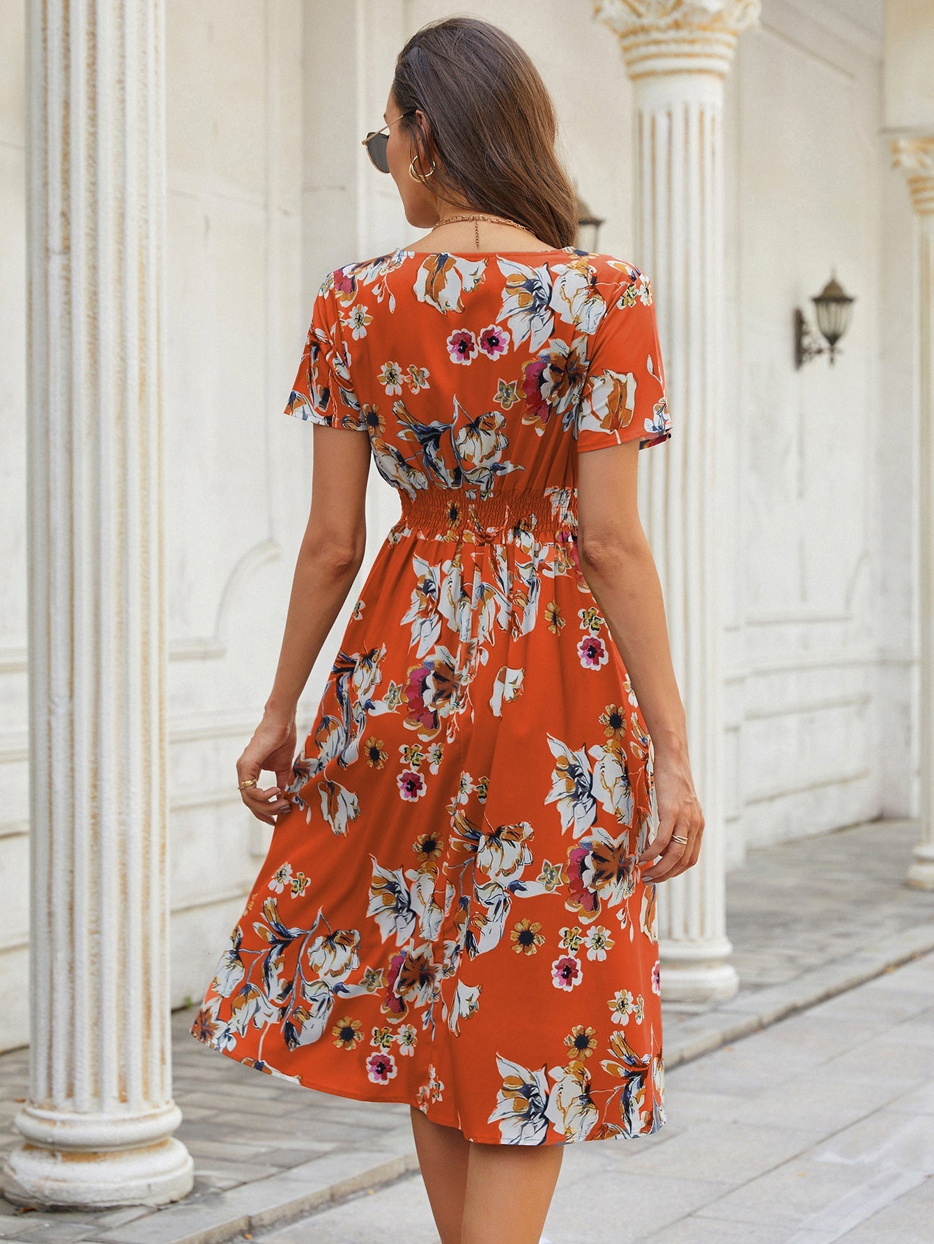 Women's Summer Floral Print Short Sleeve Dress