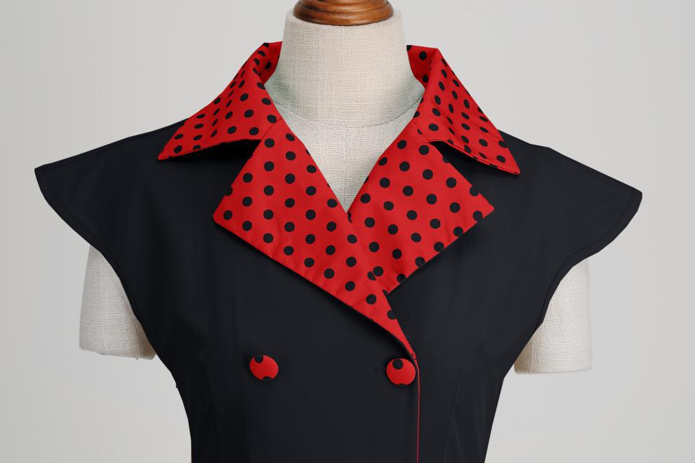 Elegant V-Neck Polka Dot & Solid Color A-Line Dress with Belt for Women