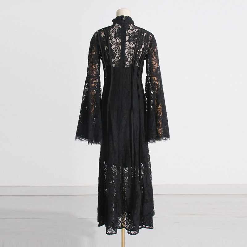 Retro Elegant Summer Lace Embroidered High-Waist Pleated Dress