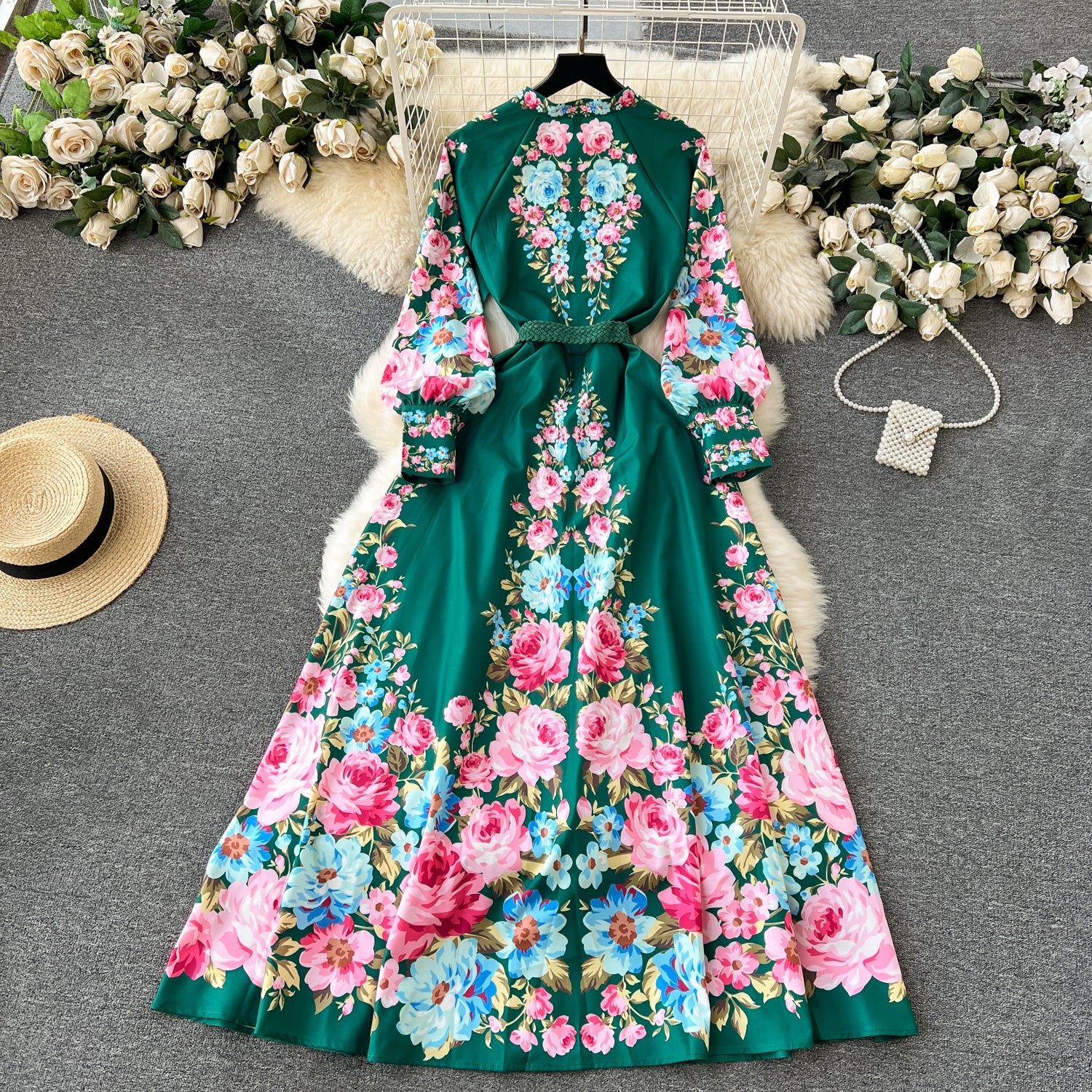 Vintage Court Floral Design Long Maxi Dresses