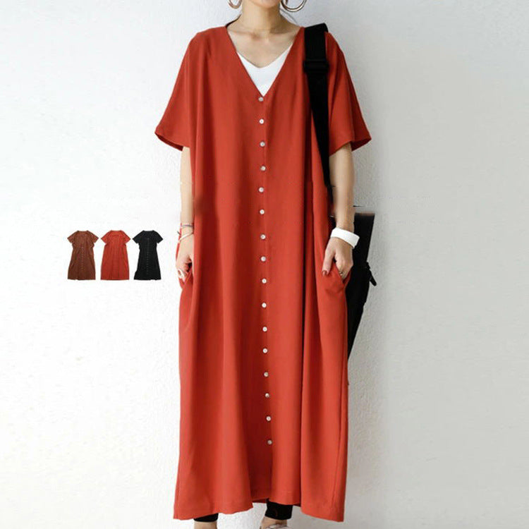 Casual Summer V Neck Long Cozy Dresses-Dresses-Free Shipping at meselling99
