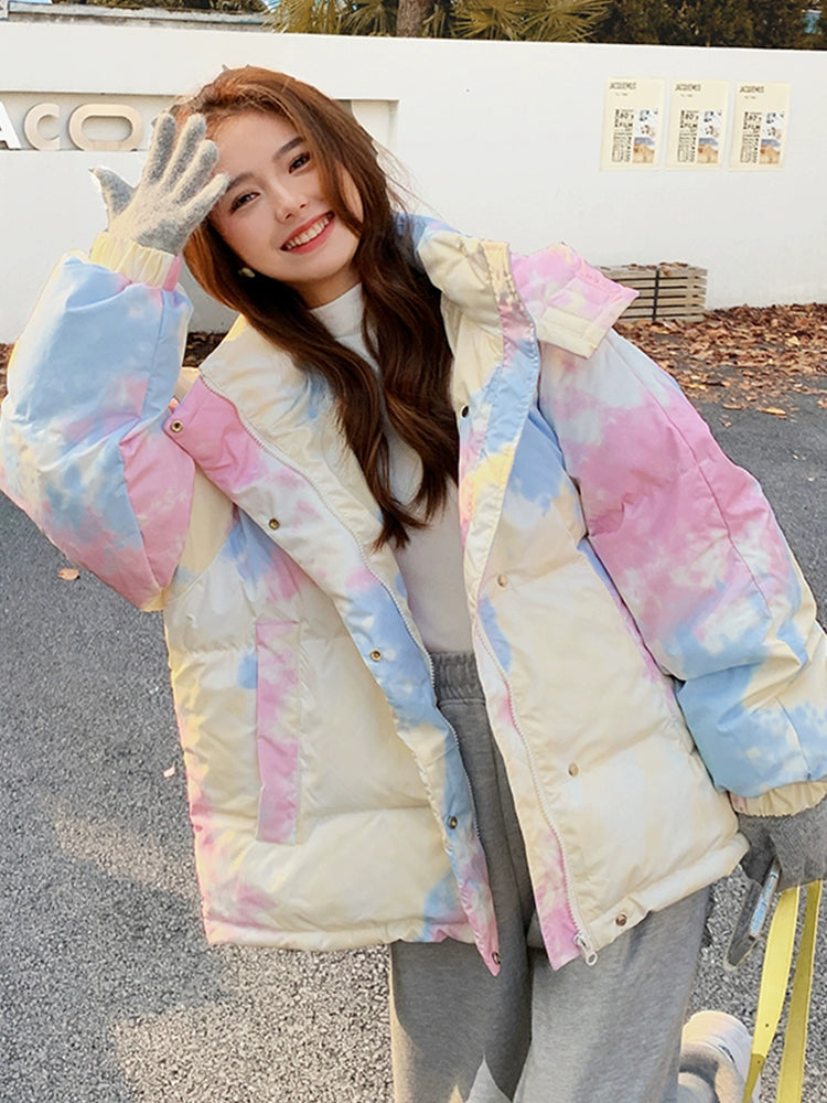 Oversized Tie-Dye Puffer Coat for Women
