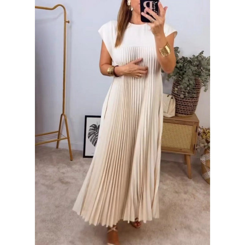 Elegant & Fashionable Round Neck Sleeveless Long Pleated Dress