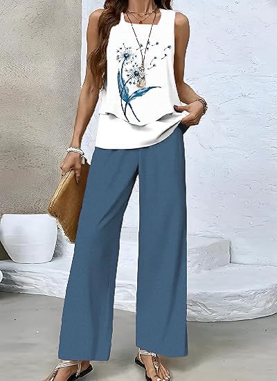 Women's Summer Sleeveless Layered Vest & Pants Set