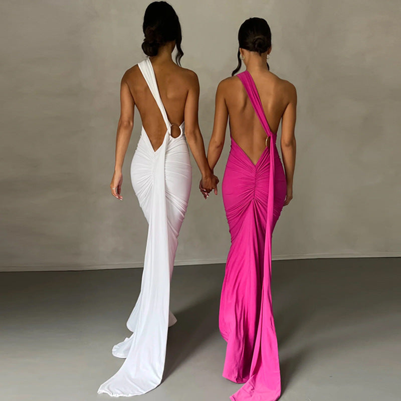 Sexy One Shoulder Sleeveless Long Evening Party Dresses-Dresses-Free Shipping at meselling99