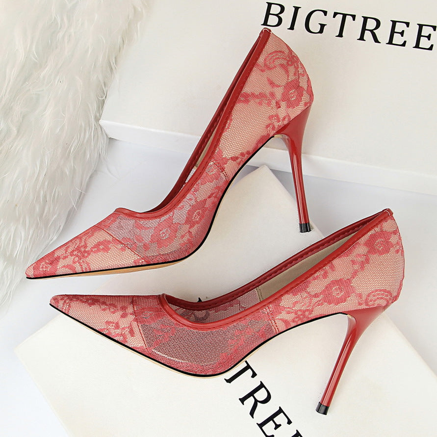 Sexy Stiletto Heels Women's Hollow Lace Shoes