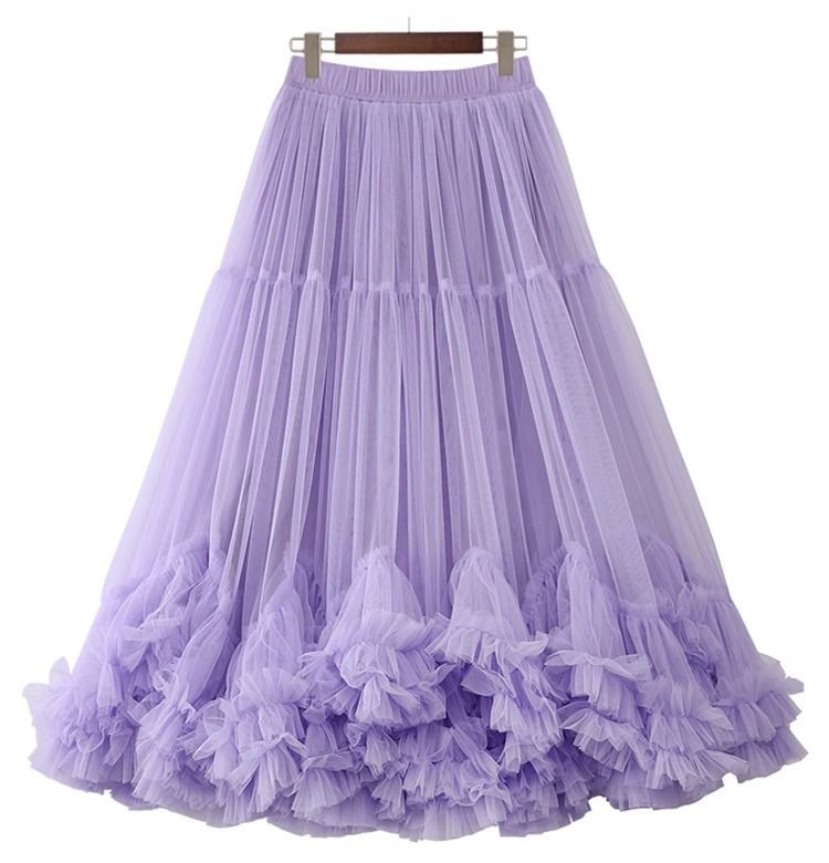 Layered Tulle Skirt with Floral Lace Trim-purple-One Size-Free Shipping Leatheretro