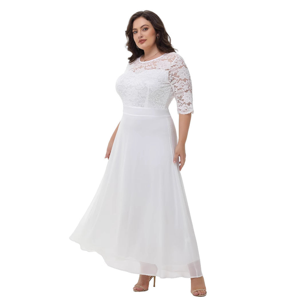 Plus Size Lace Chiffon Floral Bridesmaid Dress
