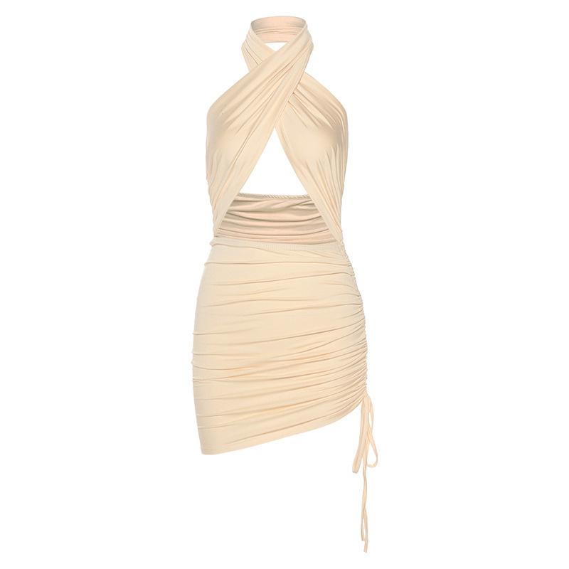 Sexy Halter Backless Summer Bodycon Dresses-Dresses-Khaki-S-Free Shipping at meselling99