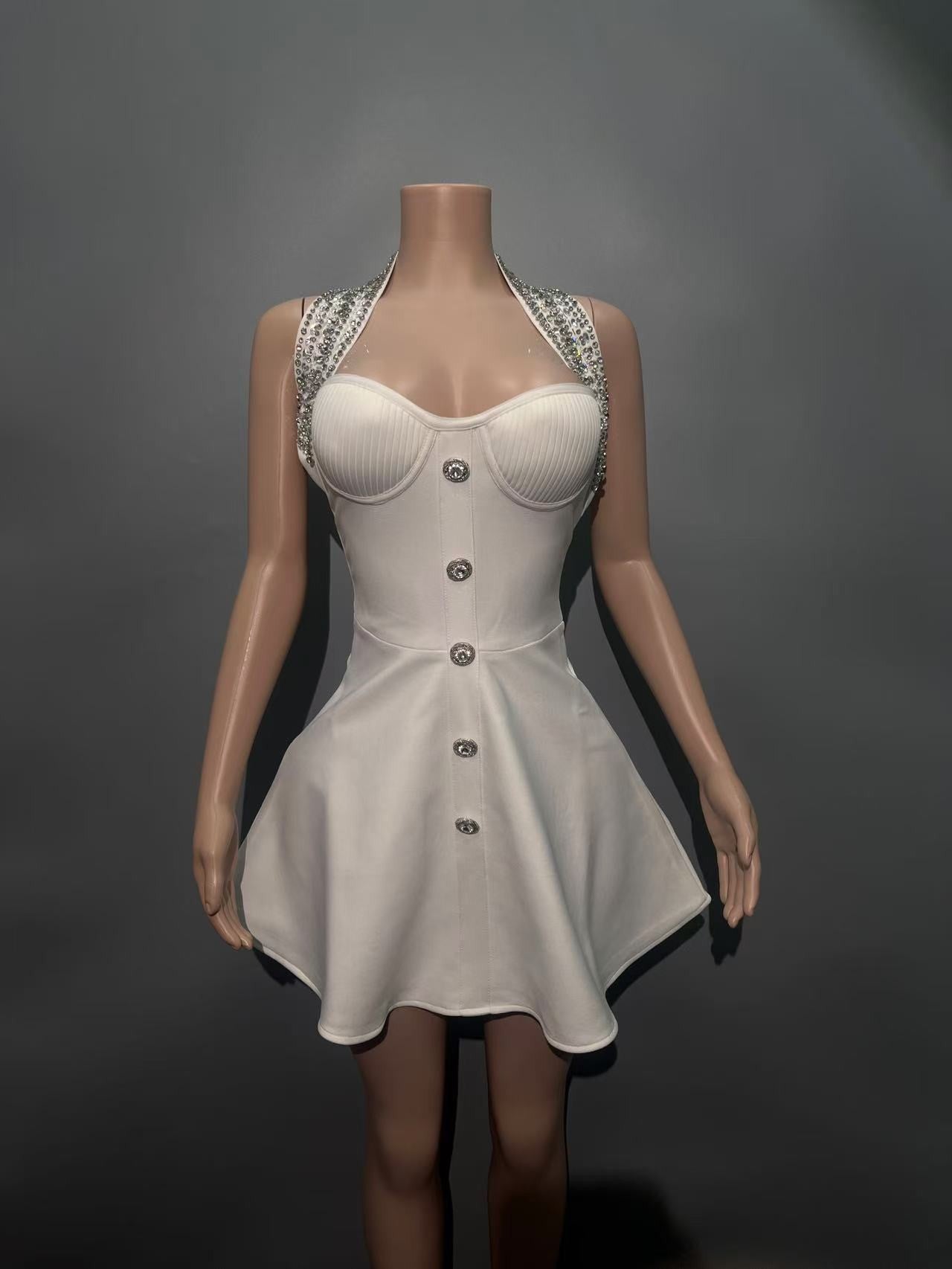 Sparkling Crystal Halter Neck Bandage Party Dress