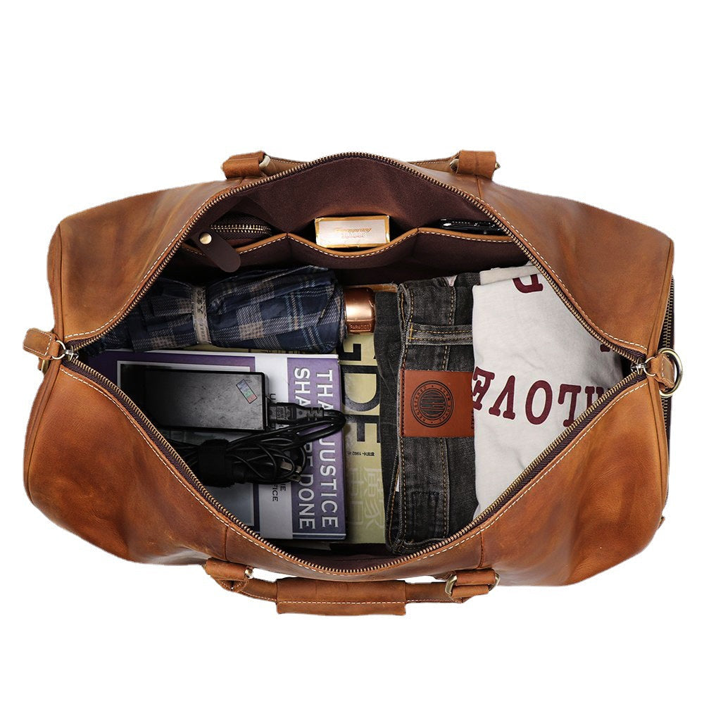 Men's Genuine Leather Duffle Bag – Top-Layer Cowhide Travel Bag, Large Capacity Crazy Horse Leather Luggage